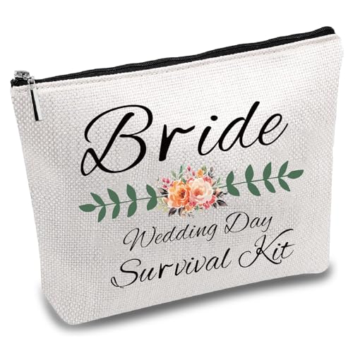 CREATCABIN Make-Up-Tasche Für Braut,Hochzeitstasche,Polycotton,Kosmetiktasche,Mehrzweck-Make-Up-Tasche Reißverschluss,Brautparty-Geschenke,Canvas,Party-Reisetasche,Taschen Für Kosmetiktasche,18x25cm