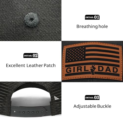 Image of Girl Father Daddy Dad Leather Patch Hat Birthday for Dad Papa from Daughter Son Adjustable Trucker Hat
