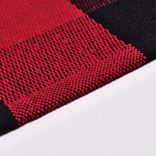 Area Rug Classic Plaid Runner Rugs Hand Woven Stain Resistant Collection Area Rug Indoor Outdoor Floor Mat For Kitchen Entryway Bathroom Laundry Living Room Carpet (Red And Black, 23.6 × 35.4 Inches) #TOP5
