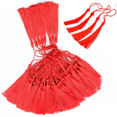 Tassels for Bookmarks Tassels for Decorations Tassels Decorative Bookmark Tassels with Lanyard for Bookmark Diy Keychain 100 Pieces Red