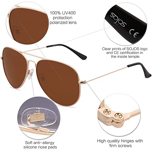 SOJOS Classic Aviator Polarized Sunglasses for Men Women Vintage Retro Style,Gold/Brown,62mm4