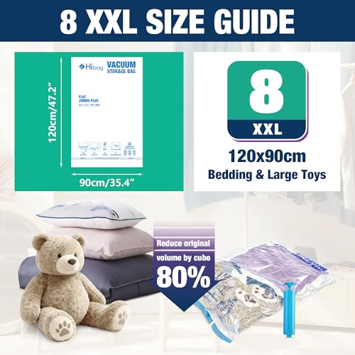 Image of XXL Jumbo Vacuum Seal Storage Bags Extra Large for Clothing Bedding | 47''X35'', Airtight Triple Seal, Save 80% Space, Hand Pump, Work with Vacuum, Double Zip, Reusable, Easy to Use, 8 pack