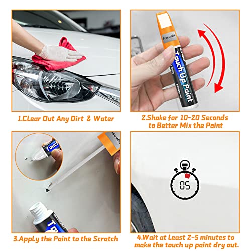 Myprokit Touch Up Paint For Cars, White Car Scratch Remover Car Paint, 2 In 1 Touch Up Paint Pen For Various Cars, Quick Drying & Waterproof Automotive Paint For Car Scratch Chip Repair 0.4 Fl Oz #TOP3