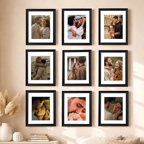 Image of Art Street Wooden Photo Frame for living room, Aesthetic Cave Design Photo Frames for Photograph, Art Work, Certificates Set of 9 (8x10 Inch, Black)