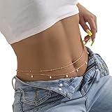 2Pcs Summer Beaded Waist Chain Metal Bikini Multi Layer Waist Belly Chain Sexy Beach Beads Body Chain Pearl Simple Waist Chain for Women Girls (Beads Belly-gold)
