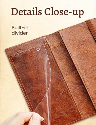 Image of Yarnic Checkbook Cover for Personal Checkbook Holder with Pen Holder | Check Book Covers & Built-in Clear Plastic Divider for Duplicate Checks (Brown)