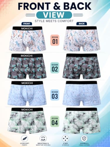Image of Men's Printed Trunks | Boxer Brief Underwear with Broad Elastic Waistband and Contoured Pouch | Multicolour, Pack of 4