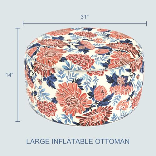 LVTXIII Indoor/Outdoor Large Inflatable Ottoman Pouf D31 x H14 Inch, Round Footstool with Handle, Weather-Resistant Portable Furniture for Patio, Camping, Beach, Vibrant Blossom by LVTXIII - Used condition - Image 3