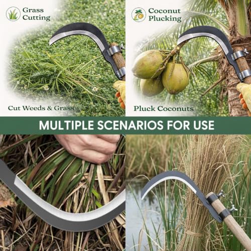 Image of VELTRIX Multipurpose Sickle Cutter Head with Adjustable Clamp | Heavy Duty Curved Metal Blade for Grass, Weed, Branch & Coconut Cutting | Manual Agricultural & Gardening Tool