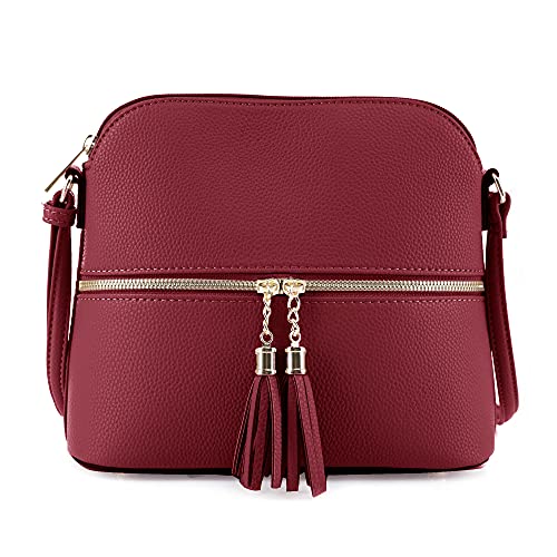 Image of SG SUGU Lunar Lightweight Medium Dome Crossbody Bag Shoulder Bag with Tassel | Zipper Pocket | Adjustable Strap