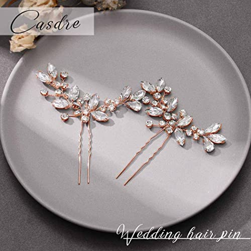 Casdre Crystal Bride Wedding Hair Pins Rhinestone Bridal Hair Pieces Wedding Hair Accessories For Women And Girls (Pack Of 2) (C Rose Gold) #TOP3