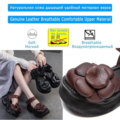 Women's Genuine Leather Flats - 7cm Mary Jane Hook Summer Platform Wedge Comfy4