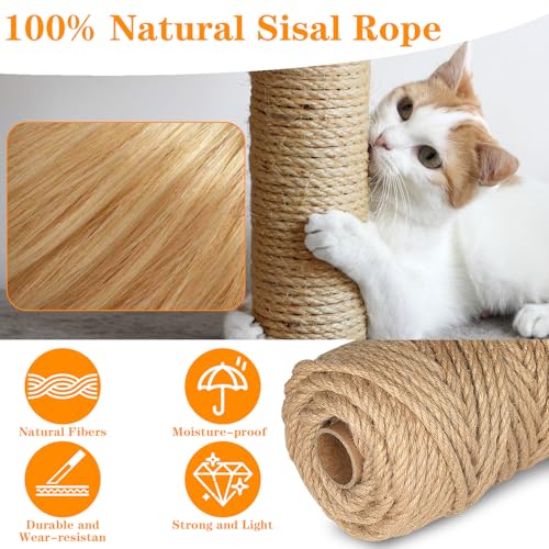 CIOXSOIO Sisalseil für Kratzbaum 8mm x 60m, Natur Sisal Schnur für DIY Katzen Kratzsaule Kratzseil, Dekoration Haushalt, Garten, Handarbeiten