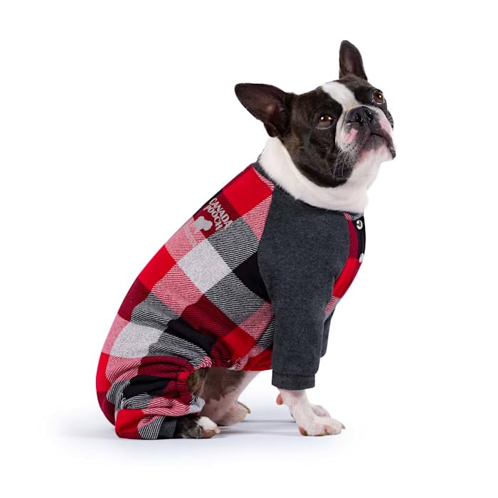 Canada Pooch Red Plaid Frosty Fleece Dog Onesie, Large