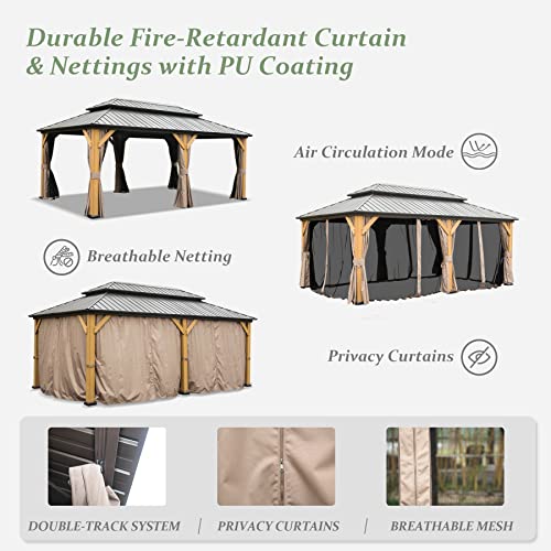 Domi 12X20 Ft Wood Gazebo, Cedar Wood Frame Hardtop Gazebo With Galvanized Steel Double Roof, Outdoor Gazebo With Netting And Curtains, Patio Gazebo Pergola Pavilion For Patio, Backyard, Deck, Lawns #TOP6