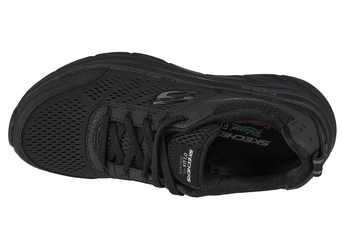 Skechers D'lux Walker Infinite Motion, Zapatillas Mujer, Black Leather Mesh Trim, 38.5 EU