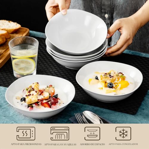 Miniatura 4 de Malacasa 6 Piezas 6.6 Cuencos De Porcelana Cuencos De Cereales 17 17 4.8cm, 560ml Cuencos Para 6 Personas, Serie Elisa