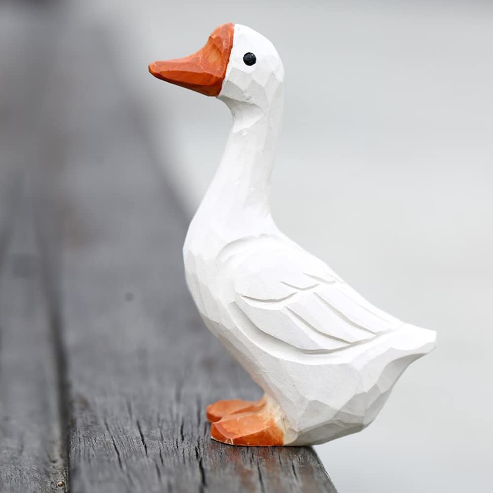 Handmade Wooden Penguin, Goose - Annimal Statues Ornament 2 Pack (Goose)
