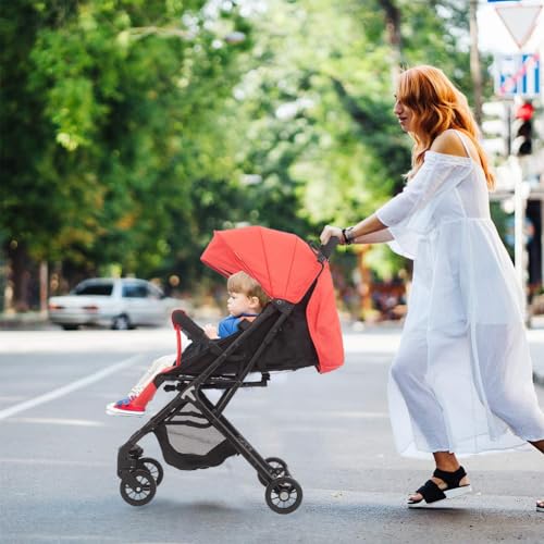 Bakaji Passeggino Pro Ultra Leggero Con Chiusura Facilitata Portata Massima 15 Kg, Schienale Reclinabile Con Cintura Di Sicurezza A 5 Punti, Pieghevole Con Una Mano, Salvaspazio (Rosso) - 2