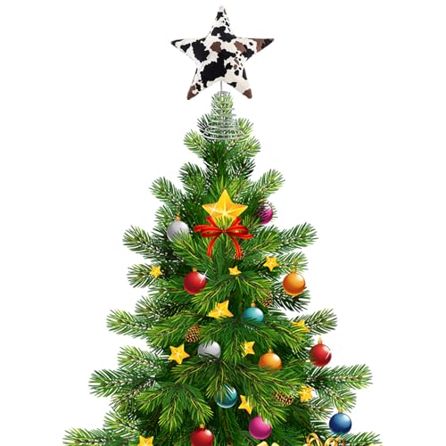 Christmas Tree Topper, Cow Print Western Christmas Ornaments, 1 Piece Star for Western Cow Christmas Decoration, For Country Cowboy Party Supplies Holiday Home Decor