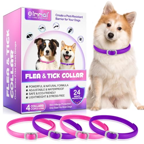 Flea and Tick Collar for Dogs, 4 Pcs Collar Antiparasitario Perros, 24 Meses protección, Collares Antipulgas para Perros de 60 cm - Impermeable, Ajustable