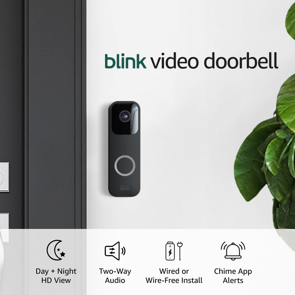 Blink Video Doorbell โ Two-way audio, HD video, long-lasting battery life, wired or wire-free install, motion detection, chime app alerts, Works with Alexa (Black)