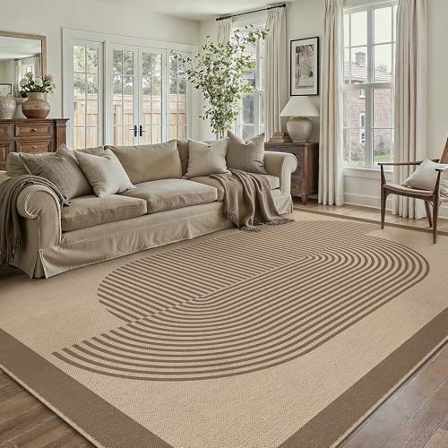 PureCozy Tapis Exterieur Resistant Pluie 200x300cm Salon Extérieur Terrasse Beige Antidérapant Lavable Grand Carpet Jardin Balcon Descente de Lit Salle a Manger Moderne Jute Aspect Rug