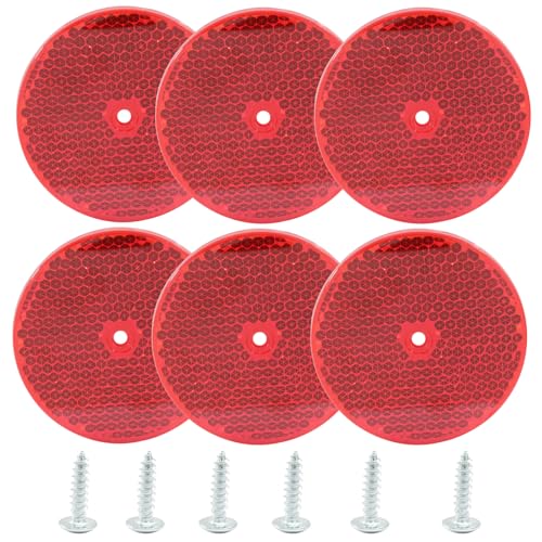 Image of 6 Pack Red Round Reflector, Front Reflector with Mounting Screw, Safety Reflectors for Driveway, Trailer, Posts