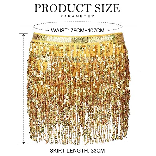 Victray Belly Dance Hip Skirt Tassel Scarf Sequin Wrap Rave Costume For Women (Gold) #TOP1