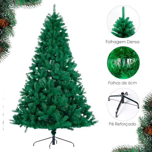 Árvore de Natal Tradicional Verde 180cm com Galhos Flexíveis e Articulados | Estrutura Resistente, M