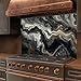 Tempered Glass Backsplash for Kitchen, Black & Gold Marble Swirl Design Glass Backsplash, Glass Backsplash for Kitchen Wall, Rustic Kitchen Backsplash, Easy to Install Stove Backsplash