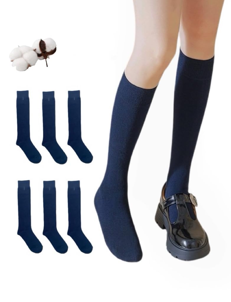 CYS Calcetines 6 Pares De Colegio Escolares Medias Largos Altos Algodón Hasta rodillas Lisos Para Niñas Niños Infantiles Uniformes Unisex
