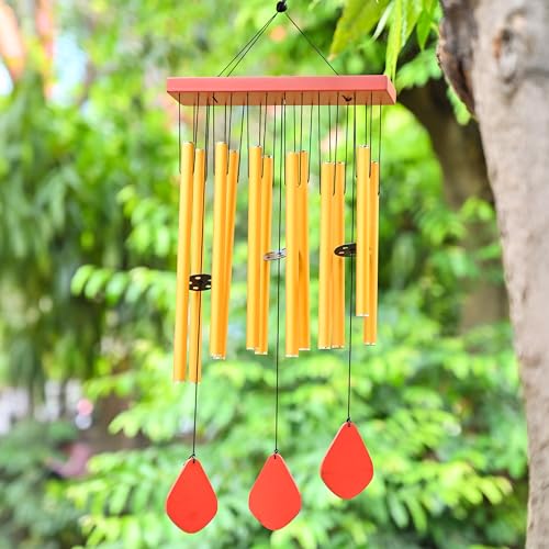 Image of ZAICUS Wind Chimes for Home - Yellow Metal Pipes with Wooden Danglers | Home Decor Items for Balcony, Garden & Living Room