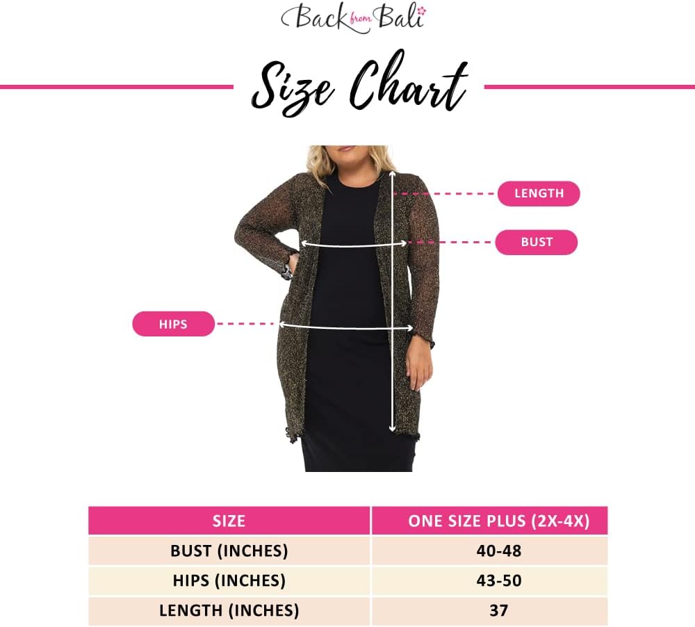 Back From Bali Womens Plus Size Metallic Sheer Long Cardigan Lightweight Open Front Shrug Lite Knit Sweater 2X 3X 4X - Image 3