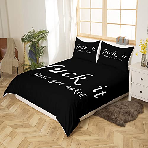 Funny Quotes Bedding Set Get Naked Comforter Cover for Couple Lover Men Women Romantic Duvet Cover Black and White Creative Words Bedding & Linen 3Pcs With 2 Pillow Case King Size - Image 2