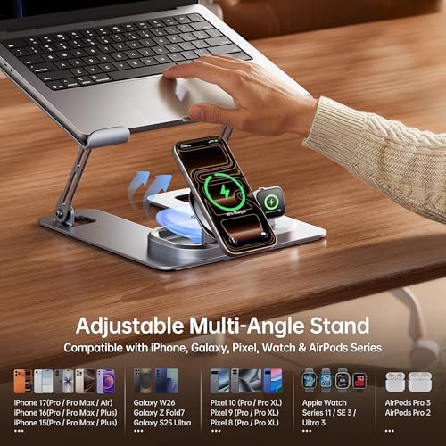 Transformers Officially Licensed Aluminum Laptop Stand with QI2 Wireless Charger, Ergonomic Adjustable Laptop Riser, Compatible with 10β17.3" Laptops (Air, Pro, HP), and iPhone/iPad/iWatch/Earbuds - 4
