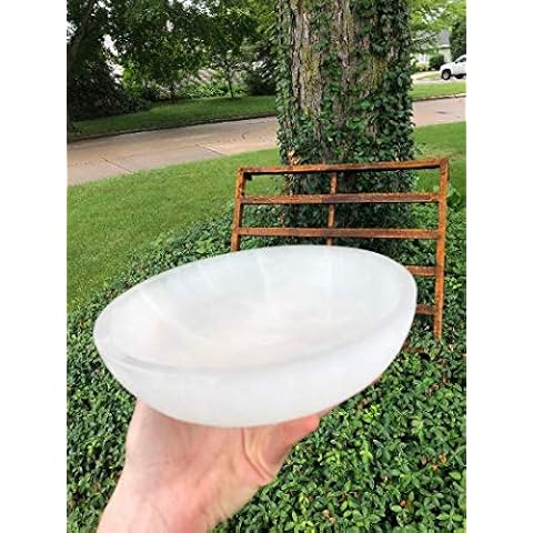 CrystalsAhoy Huge 7-8" Selenite Charging Bowl, Large Selenite Bowl, Charge All Your Crystals And Tumbles Cover