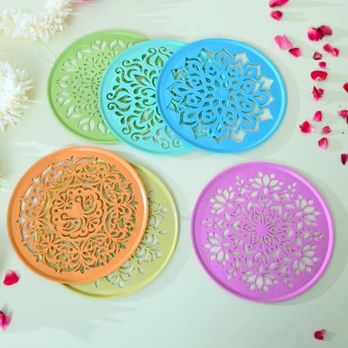 Image of Craftam Rangoli Stencil Diwali Decoration Items, Rangoli Making Stencils for Floor Decorations, Reusebale Rangoli Stencils (8 Inch, 6 Pcs Set)