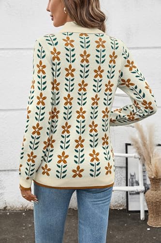 Image of LOMON Sweaters for Women 2025 Fall Knitted V-Neck Collared Button Pullover Dressy Casual Long Sleeve Polo Shirts Business