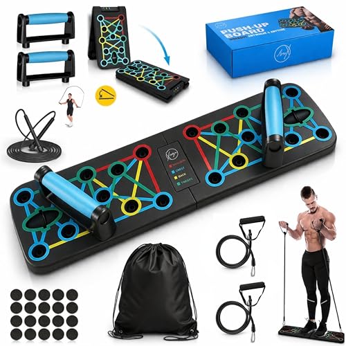 Xuza Push Up Board with Jump Rope | Multi-function Foldable Portable Press Up Board - Ultimate Home Gym Set Storage Bag Resistance Bands & Workout Guide - Great Gift for Men & Women