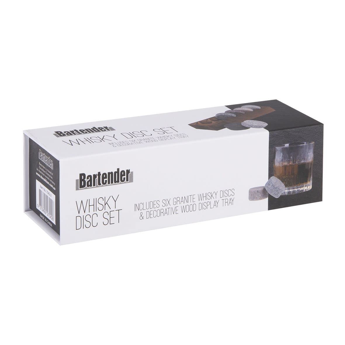 BARTENDER Set 6 dischi da whisky con base in legno
