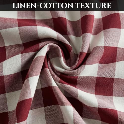 Deep Dream Water-resistant Checkered Tablecloth Rectangle, Cotton Linen Gingham Table Cloth with Tassel, Wrinkle Free Buffalo Plaid Table Cover for Picnic Kitchen Dining Room - 55 x 102 Inch, Dark Red by Deep Dream - Image 3