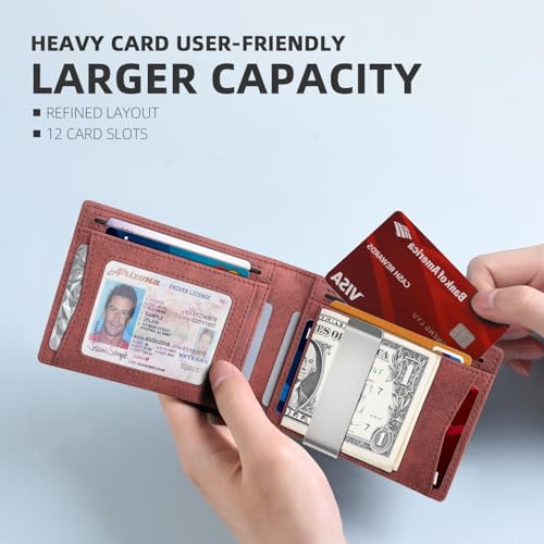 Image of Zitahli Slim Wallet for Men,RFID Blocking Leather Bifold with Money Clip | Minimalist Front Pocket Design, Holds 12 Cards, RFID Protection, Gifts for Men on Birthdays, Father's Day, and Christmas