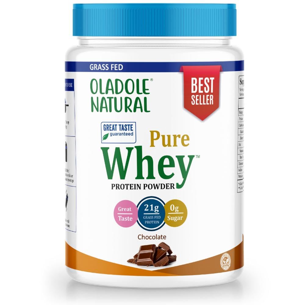 Oladole Natural Organic Grass-Fed Whey Protein Powder – 21g Protein Per Serving, 20 Servings – Chocolate Bean Flavor – Blend of Concentrate & Isolate for Muscle Growth, Recovery & Nutrition