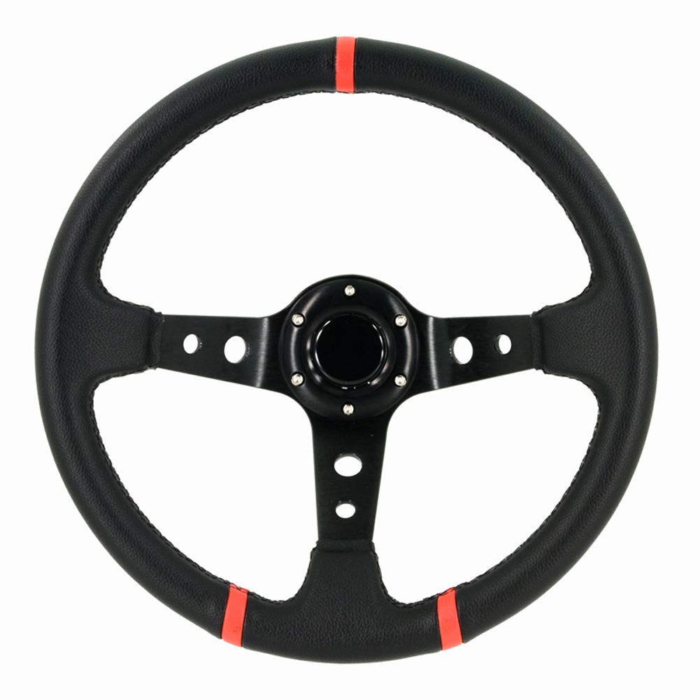 Volant Sport Universel AUTO-STYLE Deep-Dish 350mm Noir avec Bandes Rouges