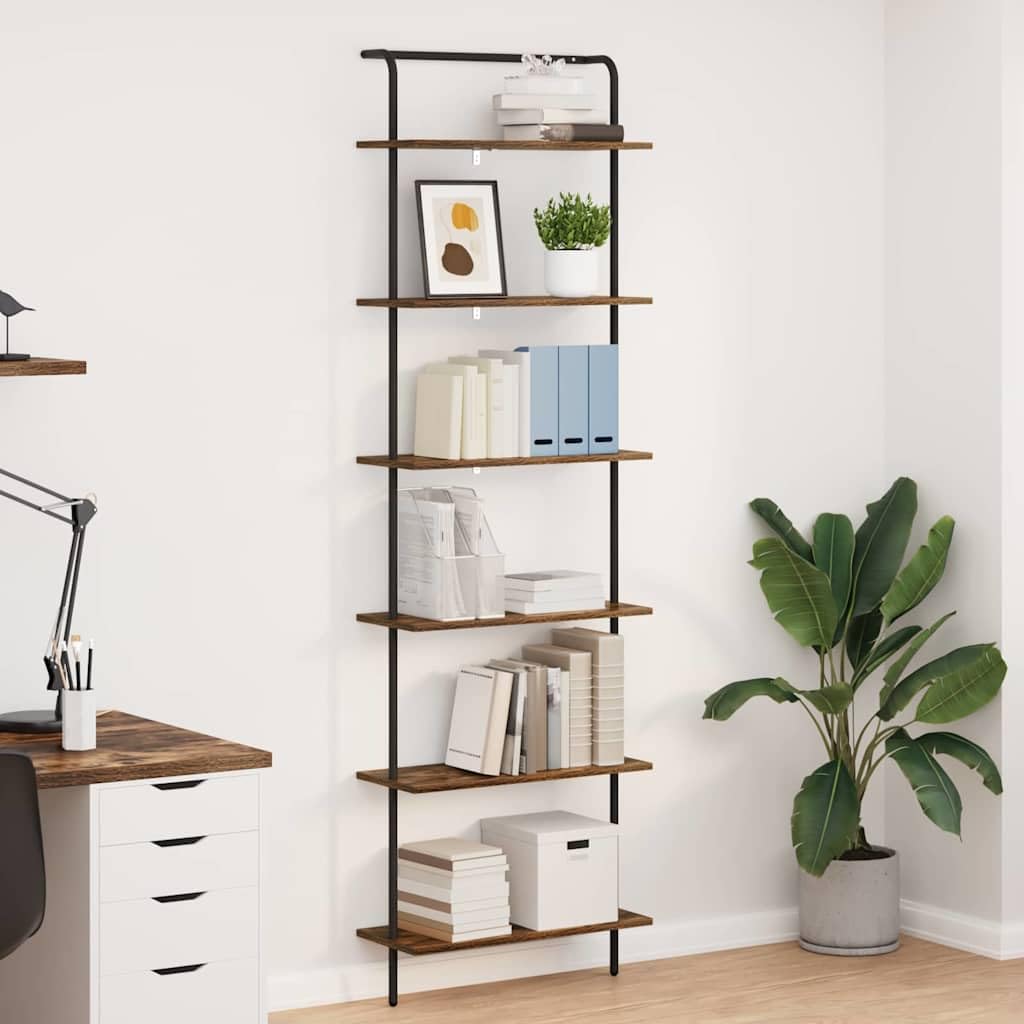 Libreria in rovere affumicato, 60 x 24 x 203 cm, con 6 ripiani, molto spazio per soggiorno, ufficio, cameretta dei bambini, corridoio, elegante mobile divisorio
