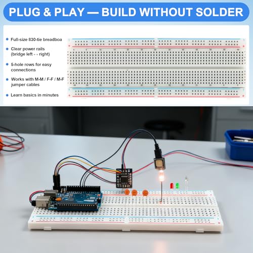 1530Pcs Electronics Component Kit – Electronics Lab Starter Set 830-Tie Breadboard, Metal-Film Resistors, Ceramic & Electrolytic Capacitors, LEDs, Diodes, Transistors, Dupont & Jumper Wires - Image 6