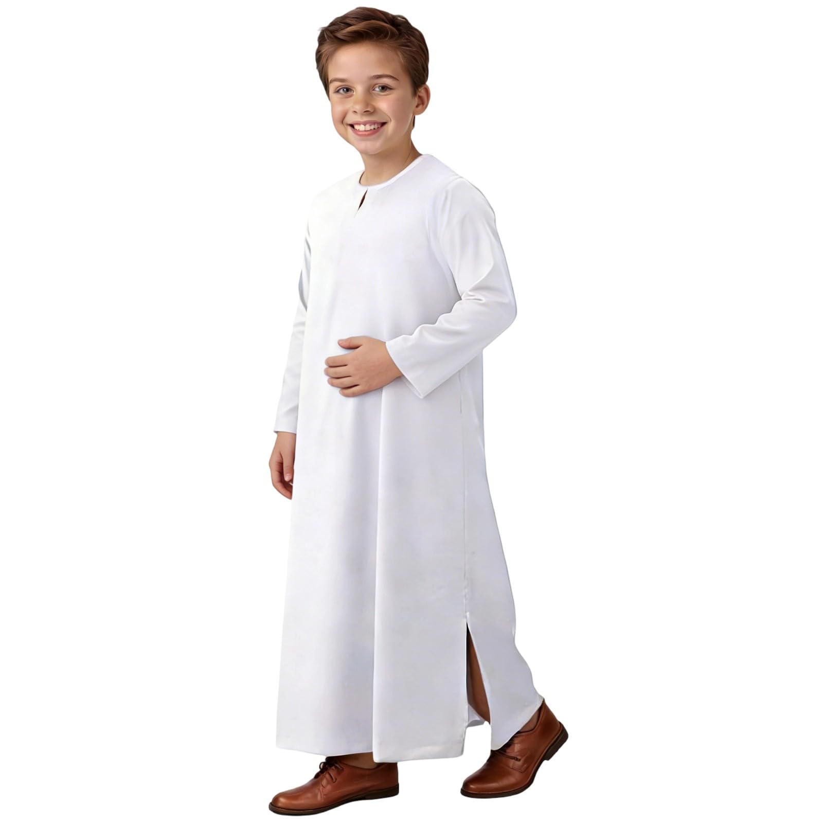 Ropa de oración para niños Ropa islámica Niños Abaya Niño Manga Larga Caftán árabe Con Bolsillo Vestidos Musulmanes Largos Islam Thobe Musulmana Túnica Dubai Túnica árabe