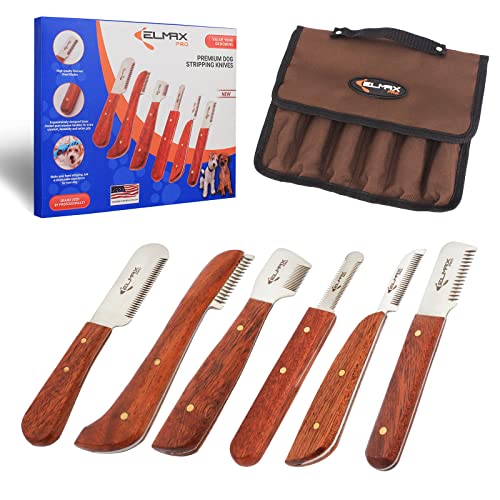 Elmax Pro Professional Stripping Knife for Dogs (Pack of 6) Best for Removing Unwanted Undercoat Blades are Made of Stainless Steel with Wooden Handle Grip (Right-Handed Rosewood)