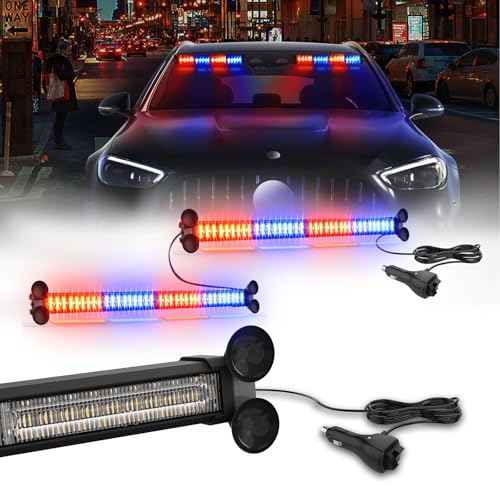 WINECO Emergency LED Strobe Traffic Advisor Lights Bar Car Front Rear Windshield Hazard Safety WarningFlashing Light w/Digital Controller for Construction Vehicles Trucks, 2x17inch, Red Blue